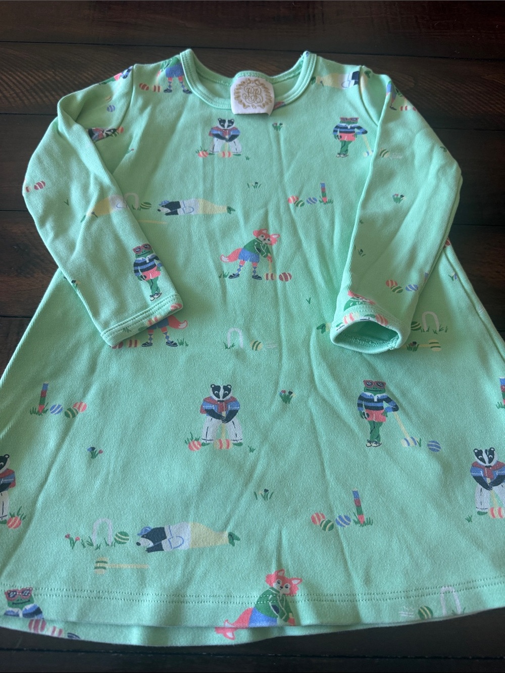 TBBC Long Sleeve Polly Play Dress Harts Croquet Soiree Green Pima Cotton